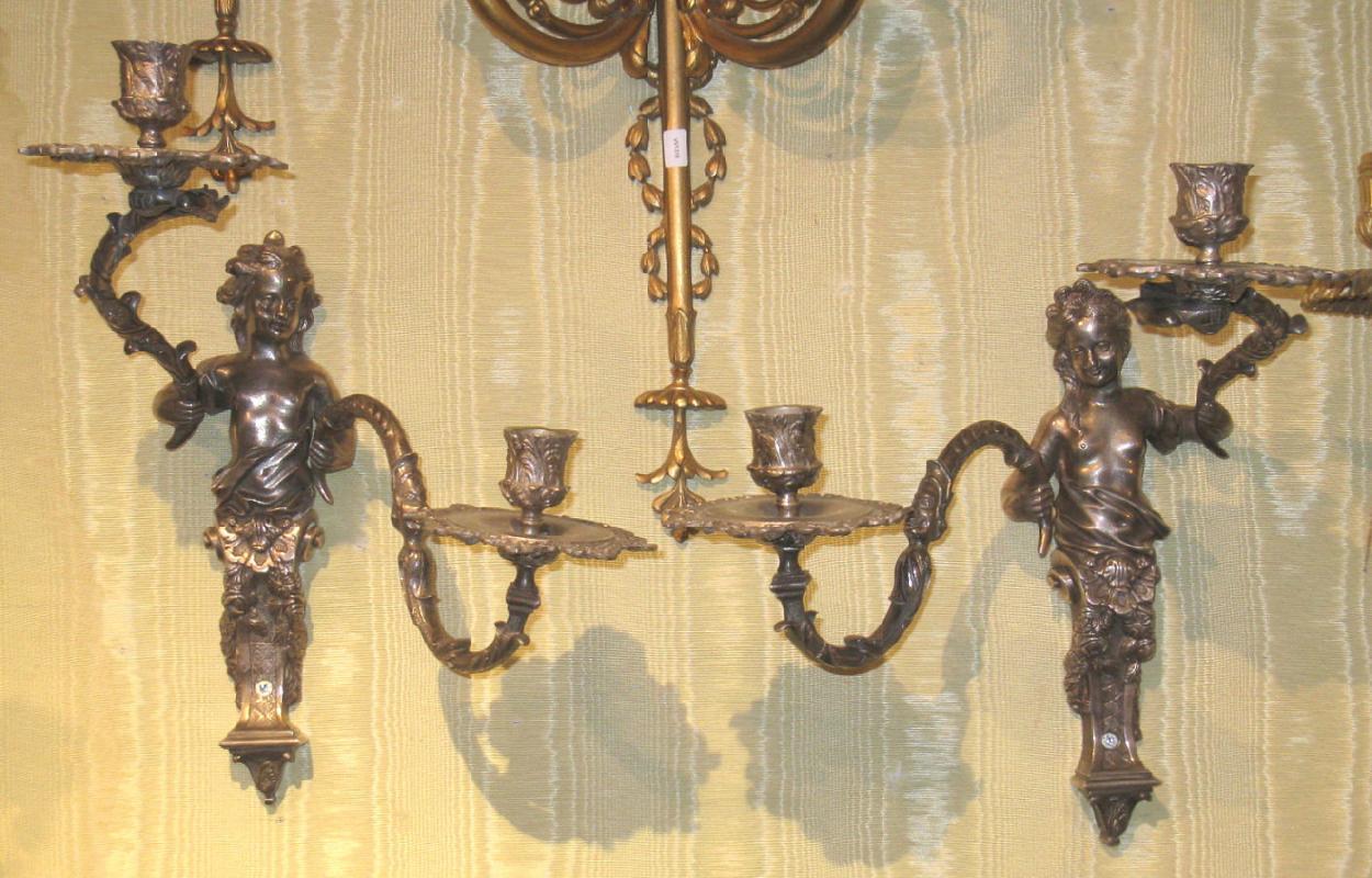 Pair Antique French Regence Style Sconces in Manner of Andre Charles Boulle
