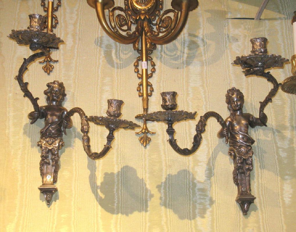 Pair Antique French Regence Style Sconces in Manner of Andre Charles Boulle