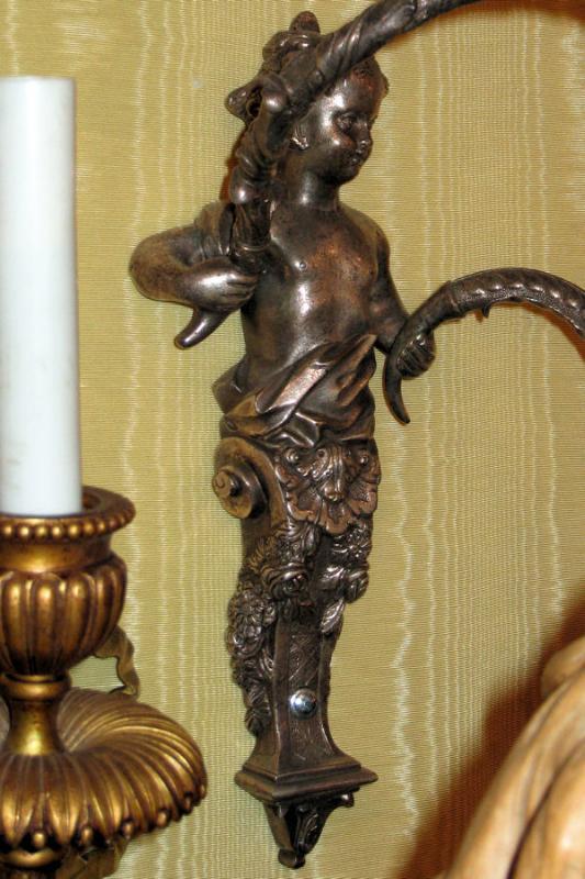 Pair Antique French Regence Style Sconces in Manner of Andre Charles Boulle