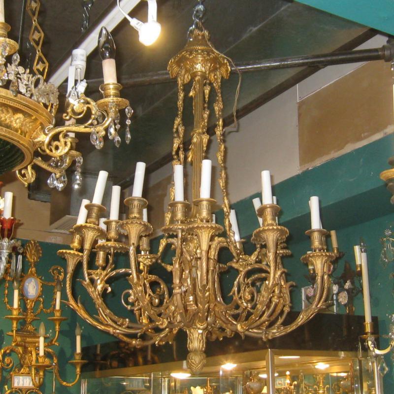 Louis XVI Style 18-Light Gilt Bronze Chandelier