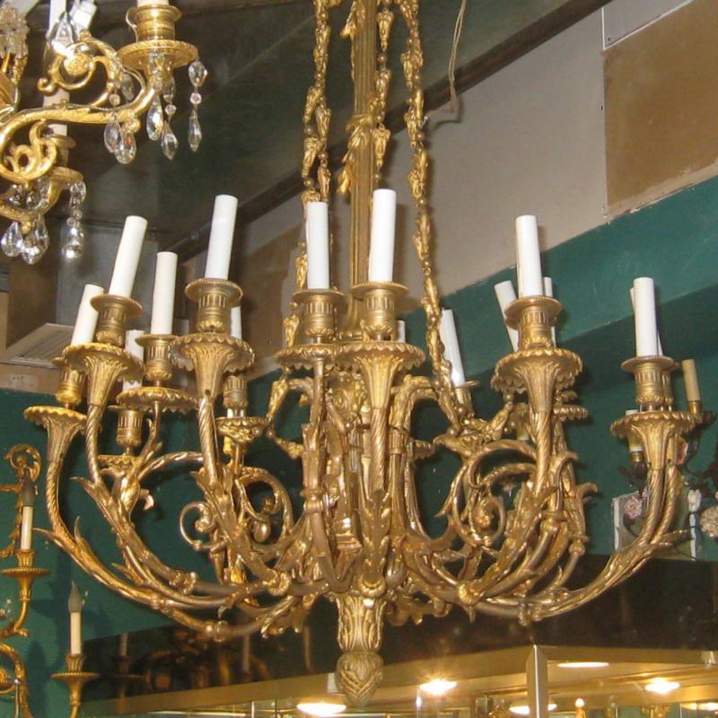 Louis XVI Style 18-Light Gilt Bronze Chandelier