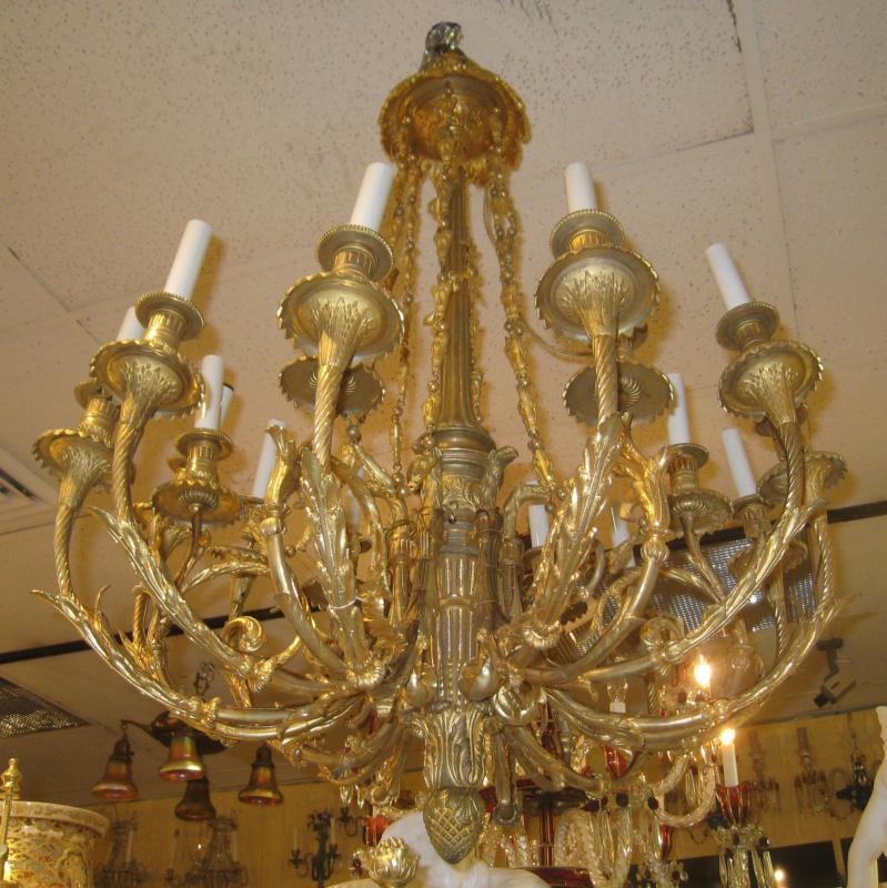 Louis XVI Style 18-Light Gilt Bronze Chandelier