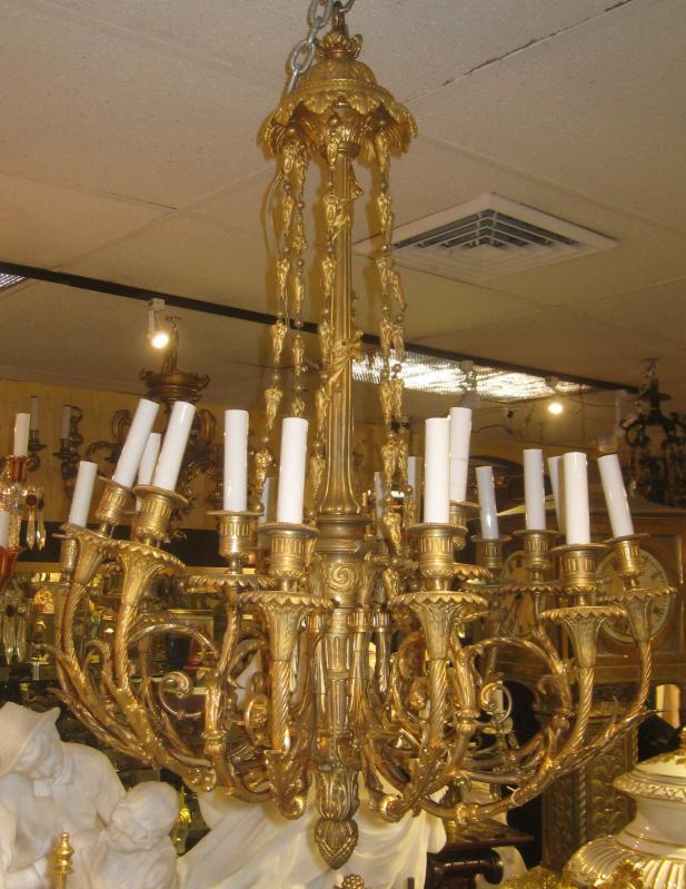 Louis XVI Style 18-Light Gilt Bronze Chandelier