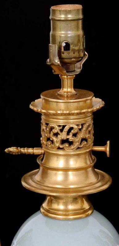 Pair Egyptian Neoclassical Pate-sur-pate Porcelain Table Lamps