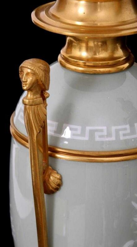 Pair Egyptian Neoclassical Pate-sur-pate Porcelain Table Lamps