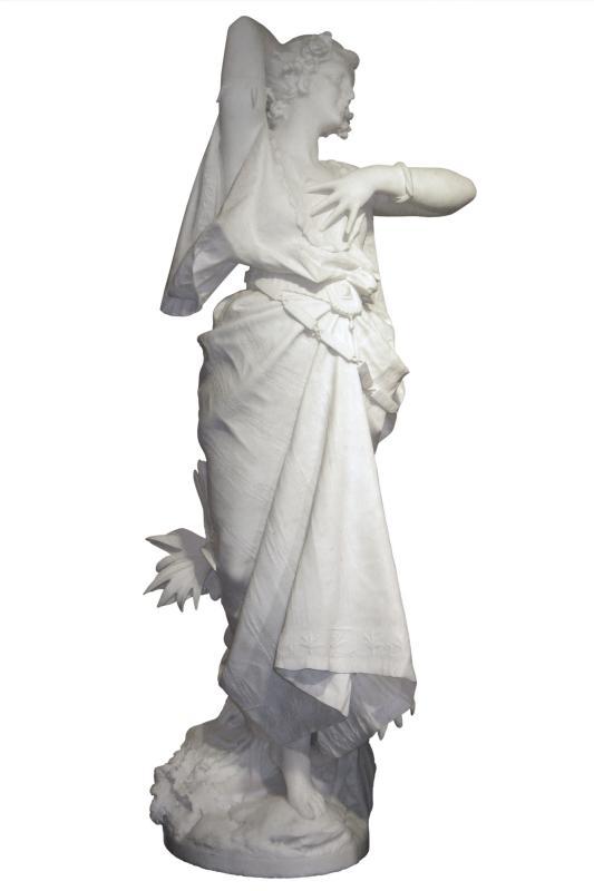 A. Bacherini Italian Marble Statue of Exotic Dancer with Timbrel