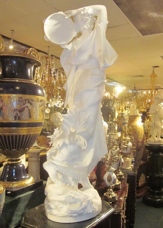 A. Bacherini Italian Marble Statue of Exotic Dancer with Timbrel