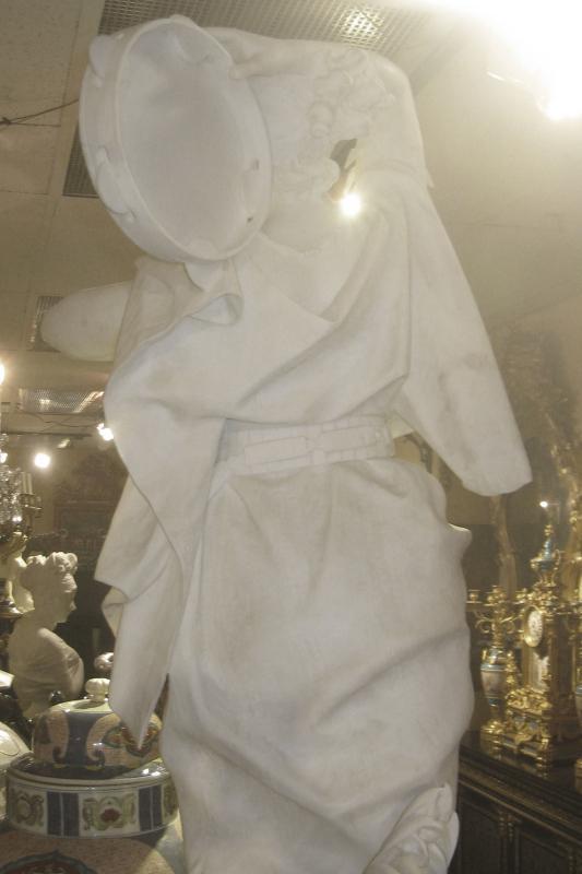 A. Bacherini Italian Marble Statue of Exotic Dancer with Timbrel