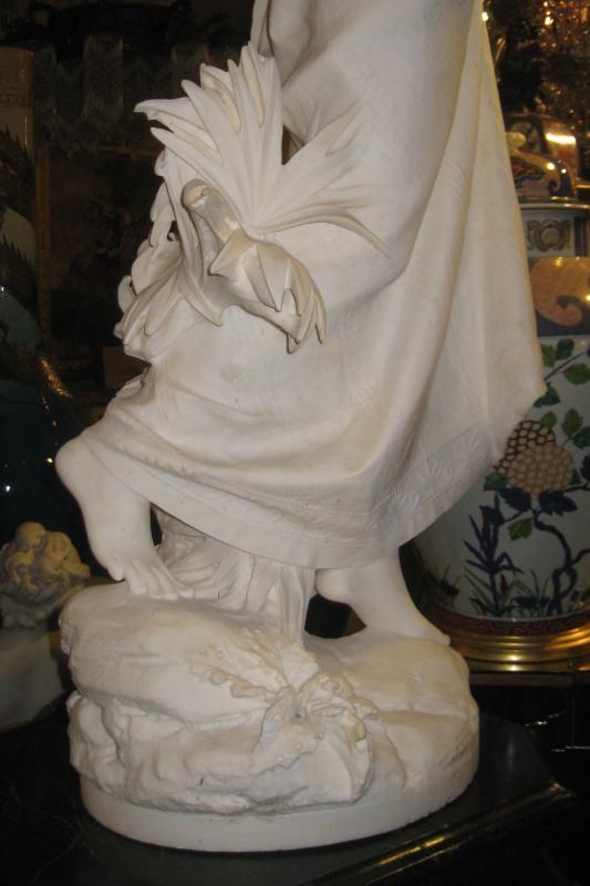 A. Bacherini Italian Marble Statue of Exotic Dancer with Timbrel