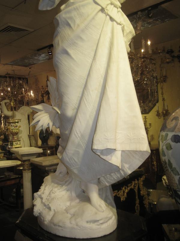 A. Bacherini Italian Marble Statue of Exotic Dancer with Timbrel