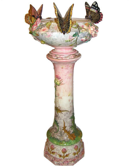 Delphin Massier Majolica Jardiniere & Pedestal