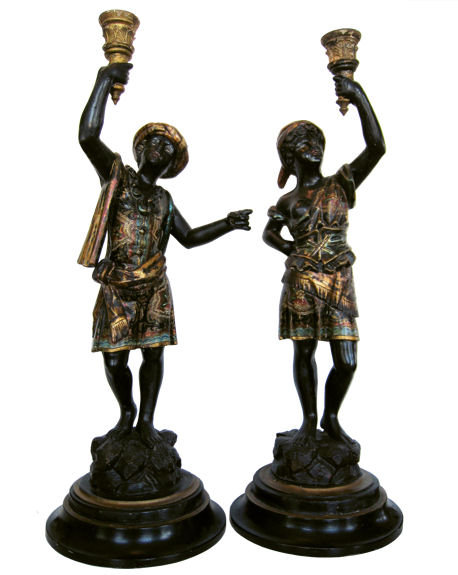 Pair Tall Venetian Blackamoor Table Lamps