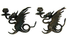 Pair Tiffany & Co Bronze Griffin Candlesticks