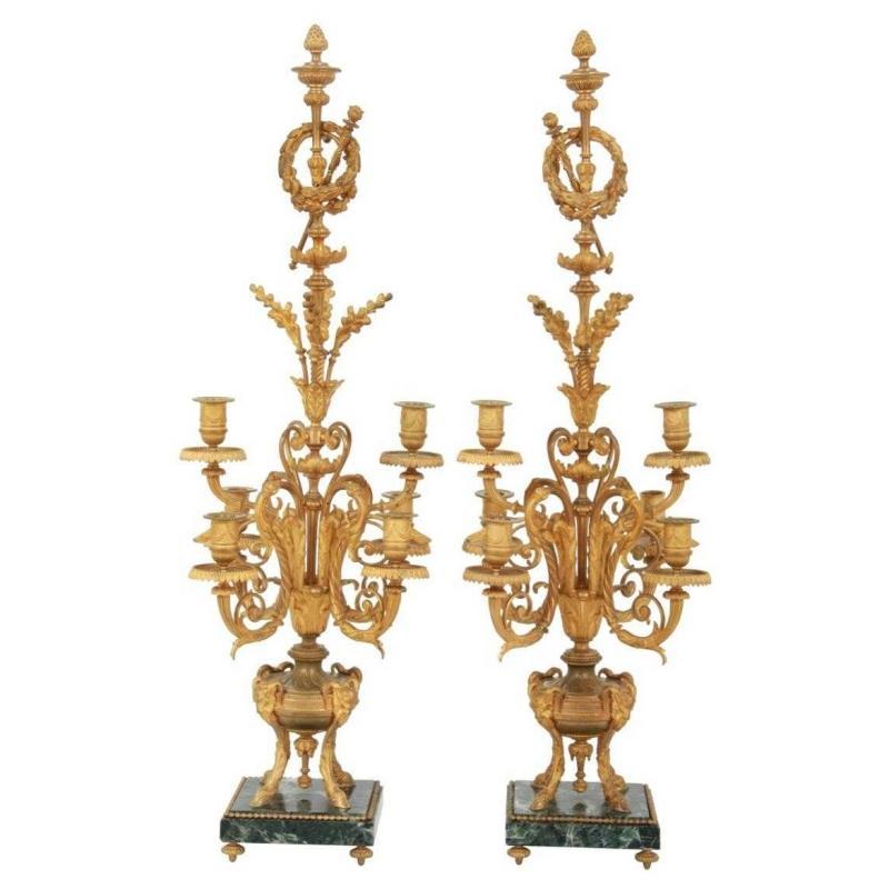 Louis XVI Style Gilt Bronze and Marble Candelabra