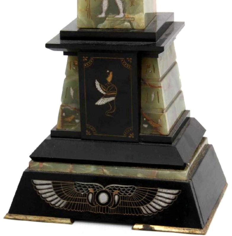 Antique French Empire Egyptian Revival Style Mantel Clock Garniture