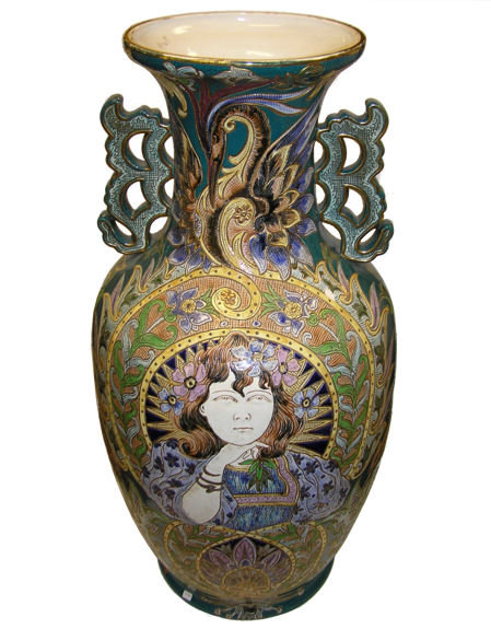 Monumental Antique Wasmuël Barbotine Faïence Vase