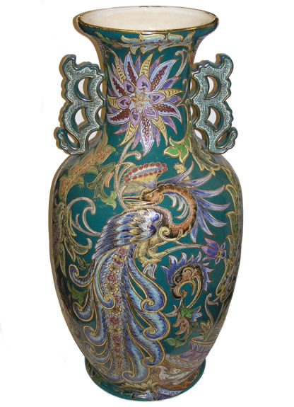 Monumental Antique Wasmuël Barbotine Faïence Vase