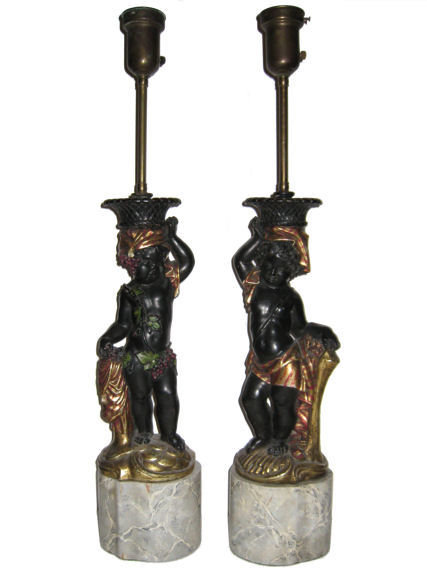 Pair of Old Blackamoor Cherub Table Lamps