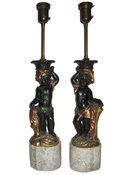 Pair of Old Blackamoor Cherub Table Lamps