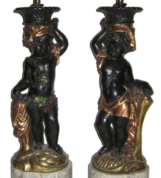 Pair of Old Blackamoor Cherub Table Lamps