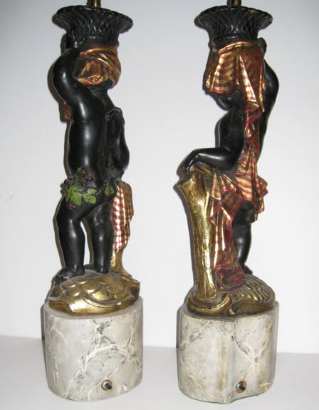 Pair of Old Blackamoor Cherub Table Lamps