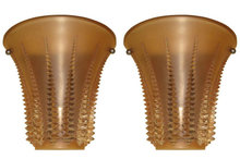 Pair Art Deco Amber Glass Wall Sconces