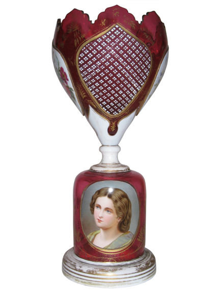 Bohemian Ruby Red Glass Portrait Vase