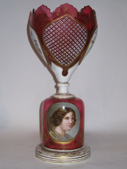Bohemian Ruby Red Glass Portrait Vase