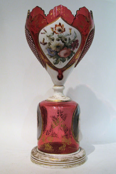 Bohemian Ruby Red Glass Portrait Vase