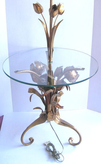 Mid-Century Floral Tole Metal Floor Lamps