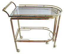 Mid-Century Brass & Glass Bar Serving Cart