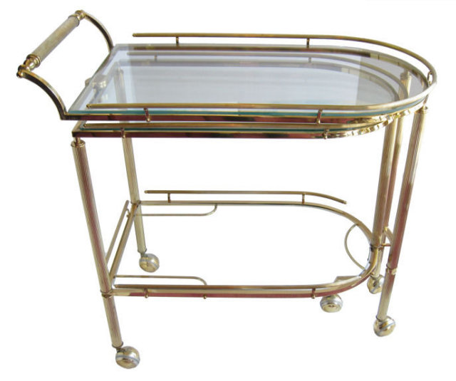 Mid-Century Brass & Glass Bar Serving Cart