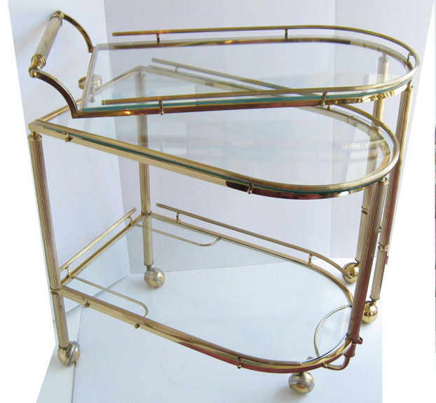 Mid-Century Brass & Glass Bar Serving Cart