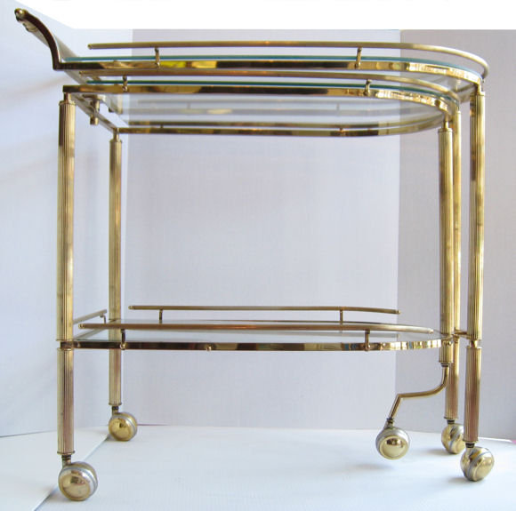 Mid-Century Brass & Glass Bar Serving Cart