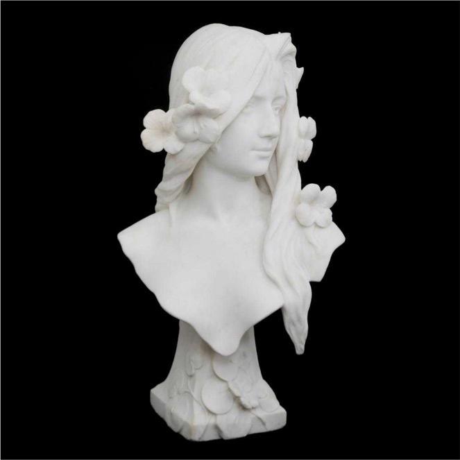 George Coudray Art Nouveau Female Marble Bust Sculpture
