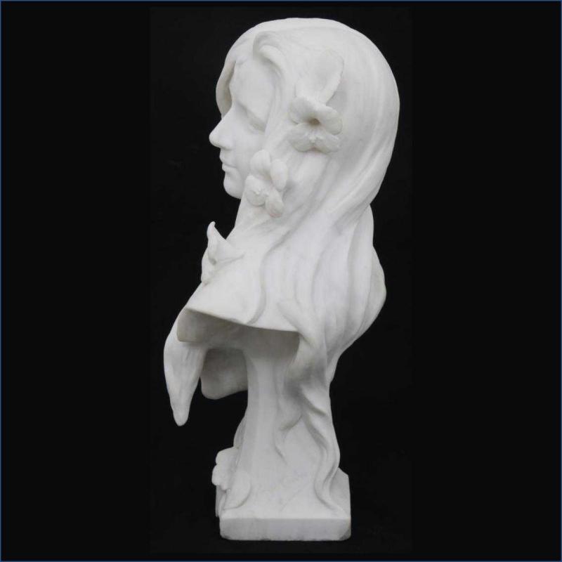 George Coudray Art Nouveau Female Marble Bust Sculpture