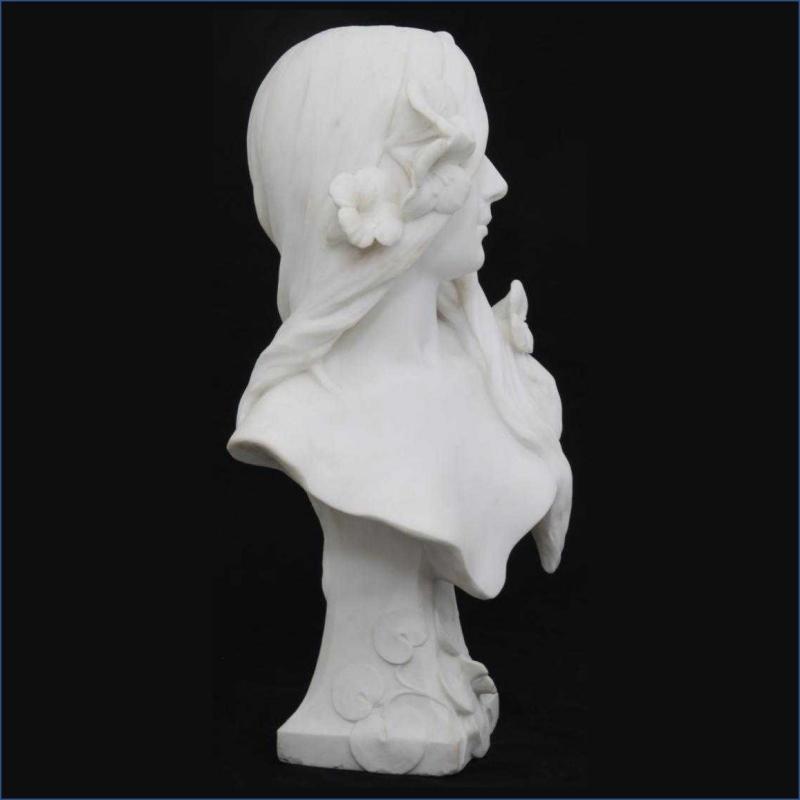 George Coudray Art Nouveau Female Marble Bust Sculpture