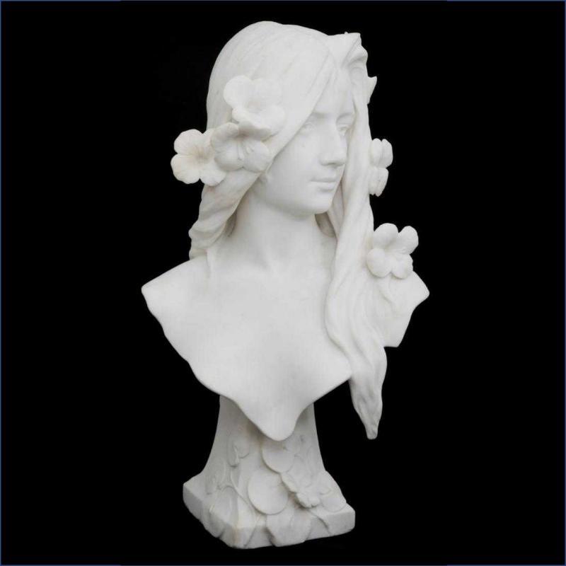 George Coudray Art Nouveau Female Marble Bust Sculpture