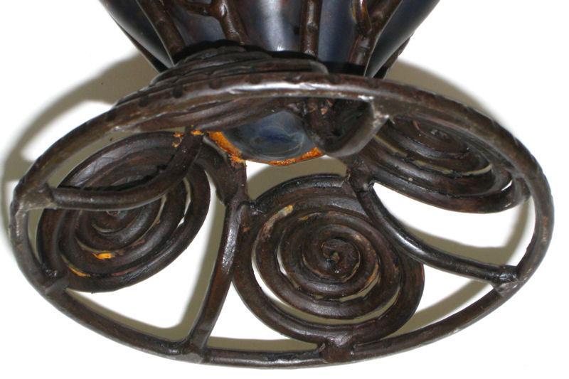 Art Deco Metal Mounted Red and Orange Glass Vase in Style of Louis Majorelle