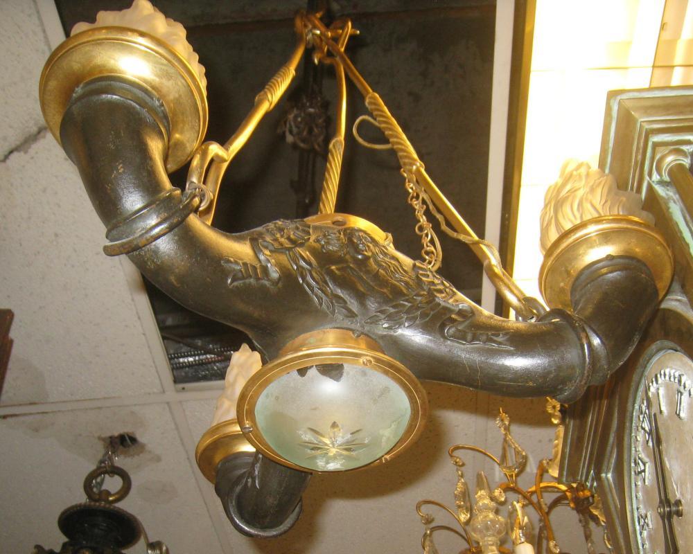 Antique Neoclassical Grand Tour Bronze Hanging Lamp Chandelier