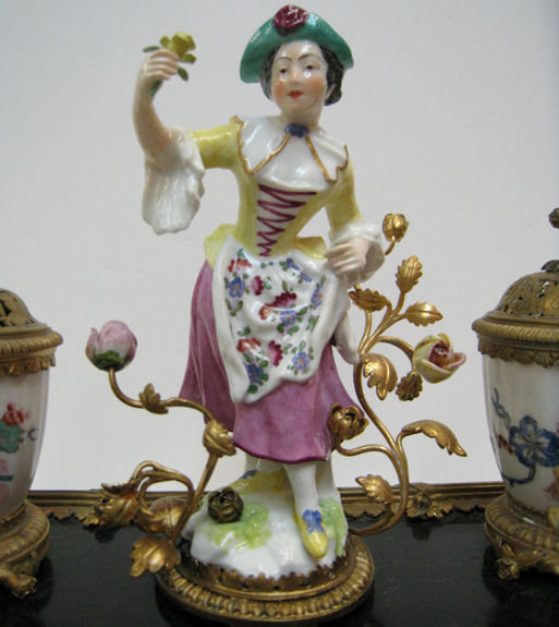 Continental Porcelain Bronze Brass Inkwell