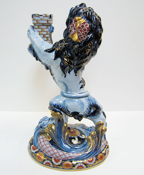 Emile Galle Faience Lion Candlestick