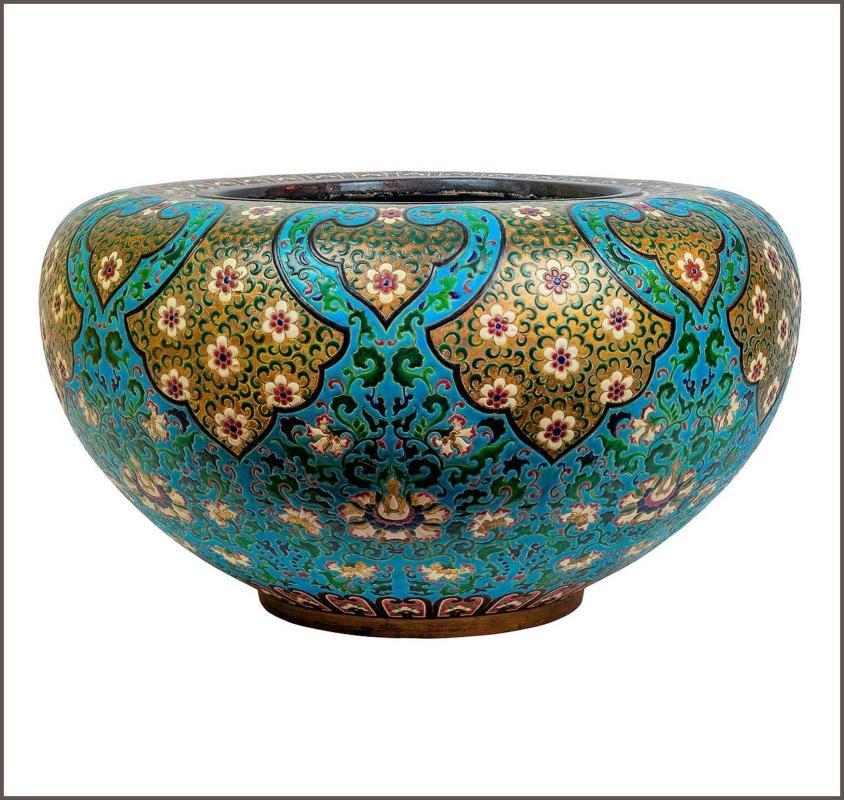Monumental Glazed Earthenware Jardiniere Attributed to Longwy