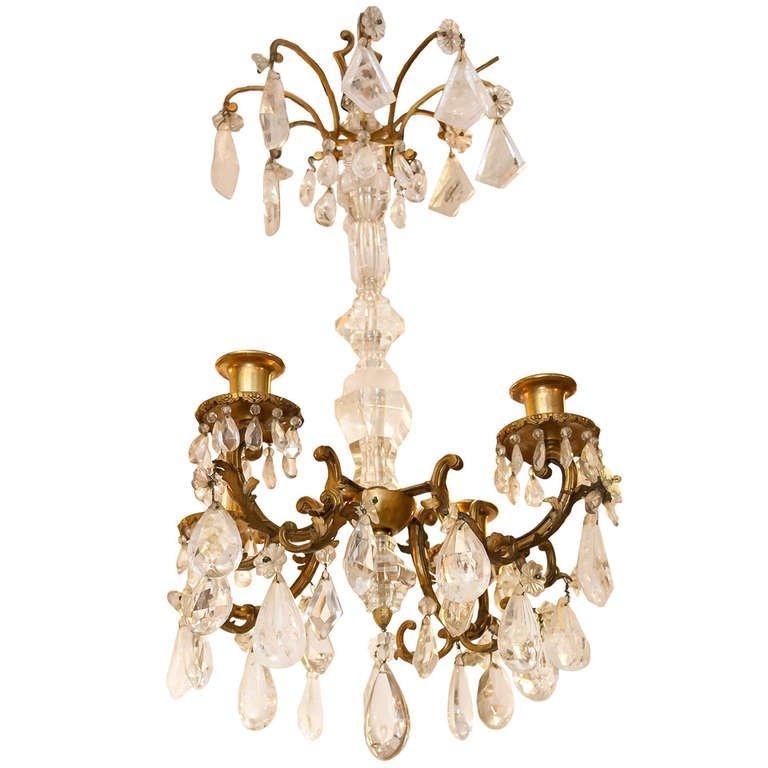 Antique French Bagues Style Gilt and Rock Crystal Chandelier