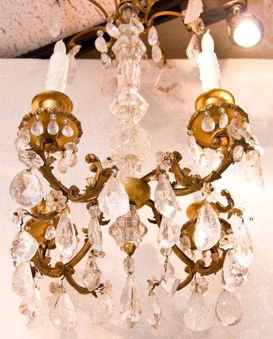 Antique French Bagues Style Gilt and Rock Crystal Chandelier
