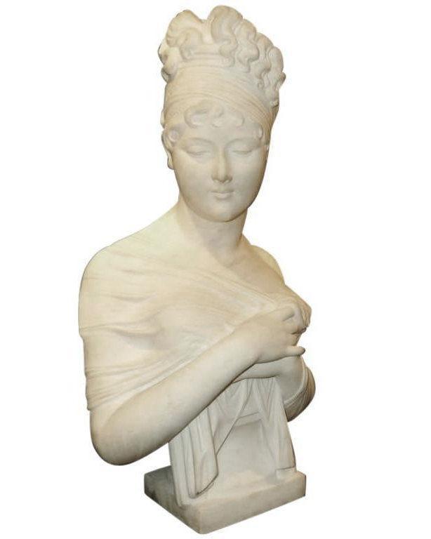 Madame Juliette Recamier Marble Bust Sculpture After Joseph Chinard
