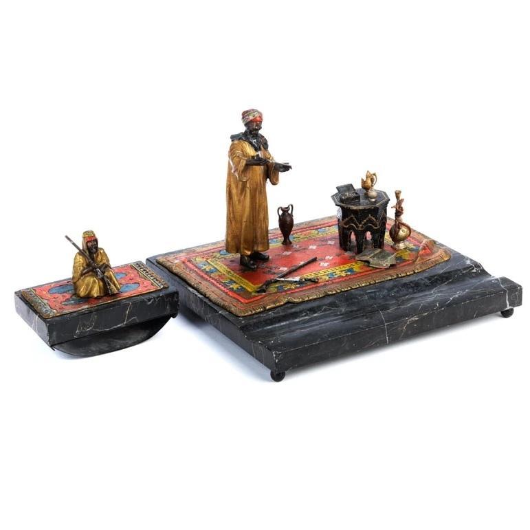 Anton Chotka Orientalist Bronze Desk Set with Ink Blotter