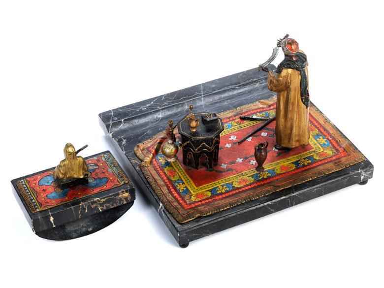 Anton Chotka Orientalist Bronze Desk Set with Ink Blotter