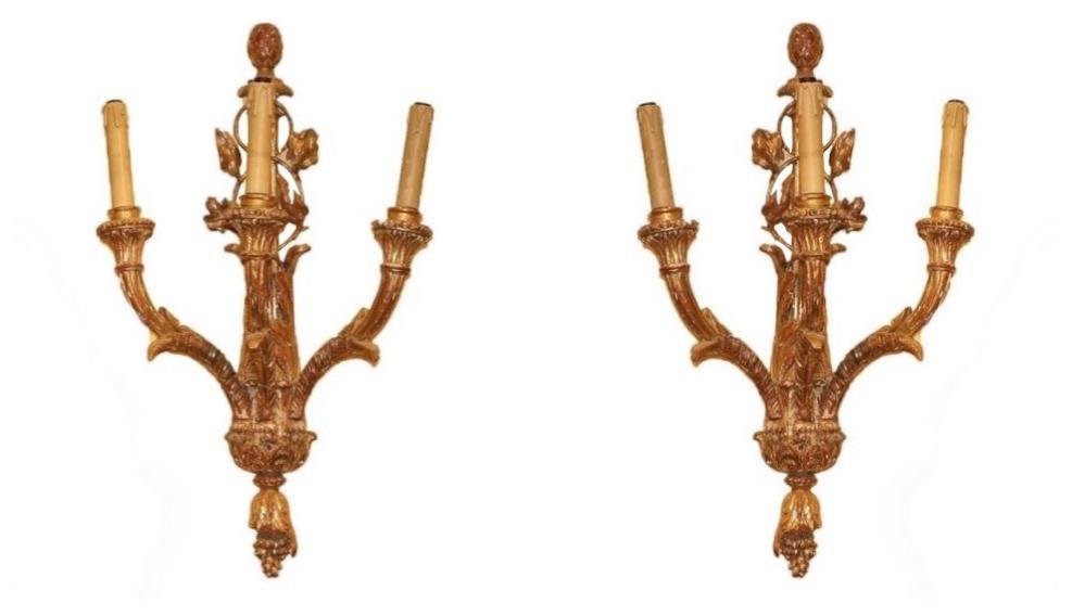 Pair Italian Rococo Giltwood Sconces