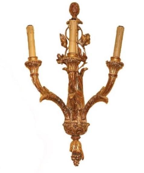 Pair Italian Rococo Giltwood Sconces